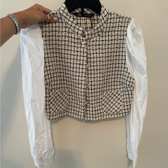 Zara houndstooth poplin top - Picture 4 of 7